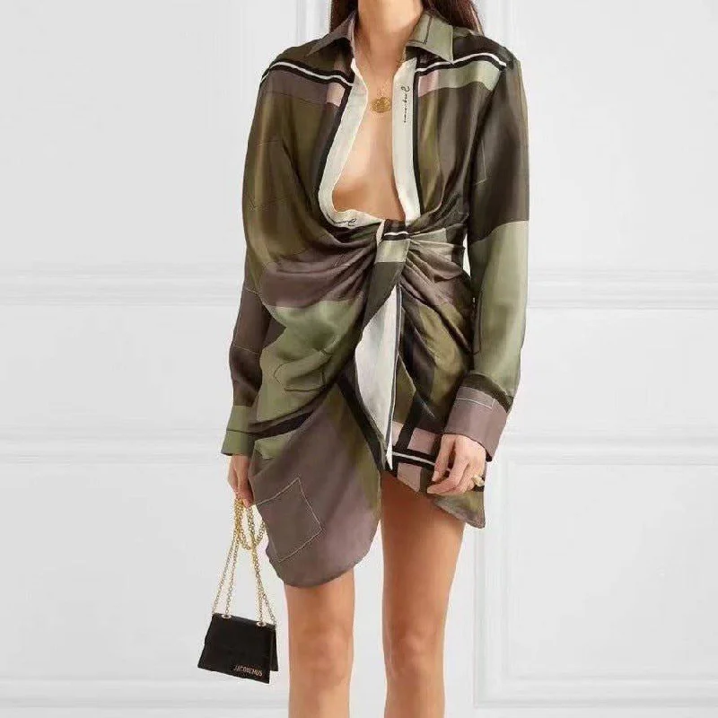 Jessie Collared Draped Printed Wrap Mini Dress Cozy Ribbed Mini Dress