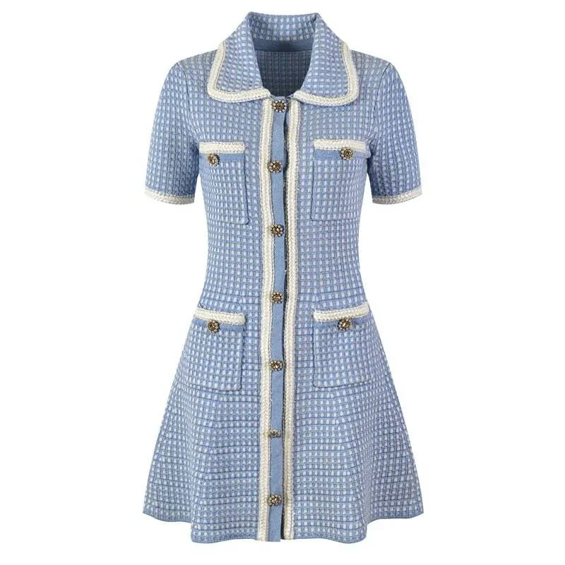 Knitted checked tweed Mini Dress Casual High-Waist Mini Dress