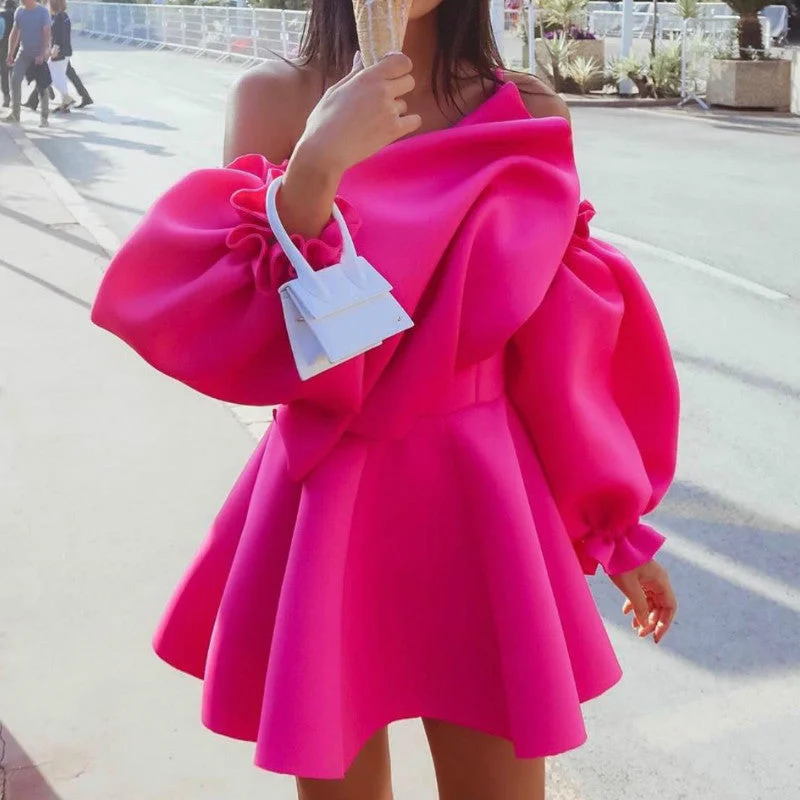 Long Puff Sleeve High Waist Ruffles Fuchsia Short Mini Dress CODE: KAR350 Fashionable Mini Dress with Slits Long Puff Sleeve High Waist Ruffles Fuchsia Short Mini Dress CODE: KAR350 Fashionable Mini Dress with Slits