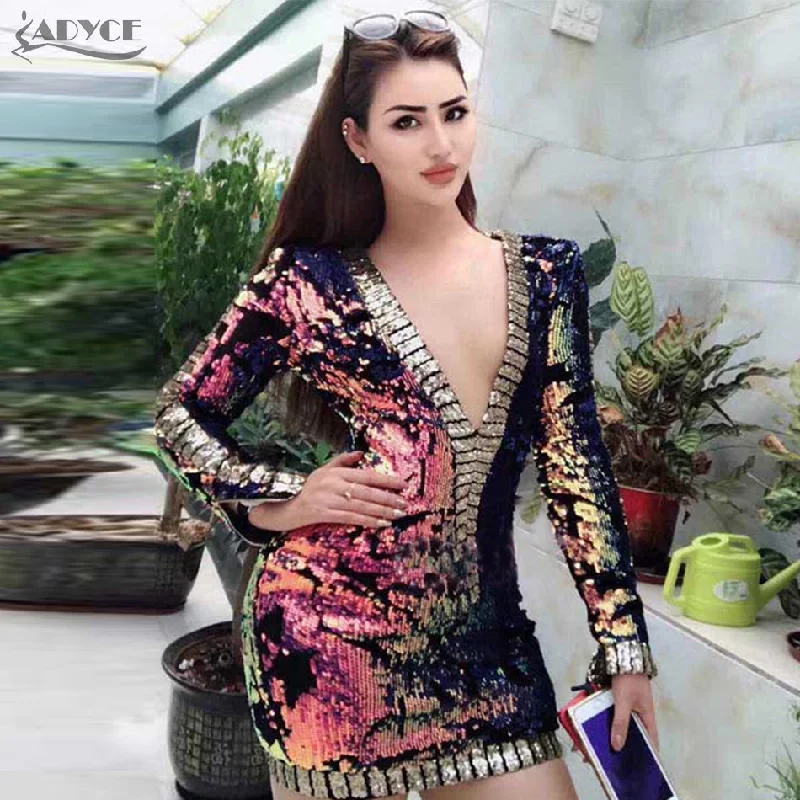 Long Sleeve V Neck Sexy Night Out Mini Dress Stylish Short-Sleeve Mini Dress