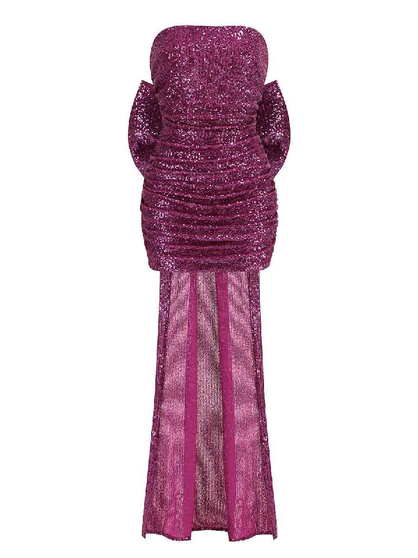 Mary Strapless Back Bow Sequins Mini Dress Comfortable Fit-and-Flare Mini Dress