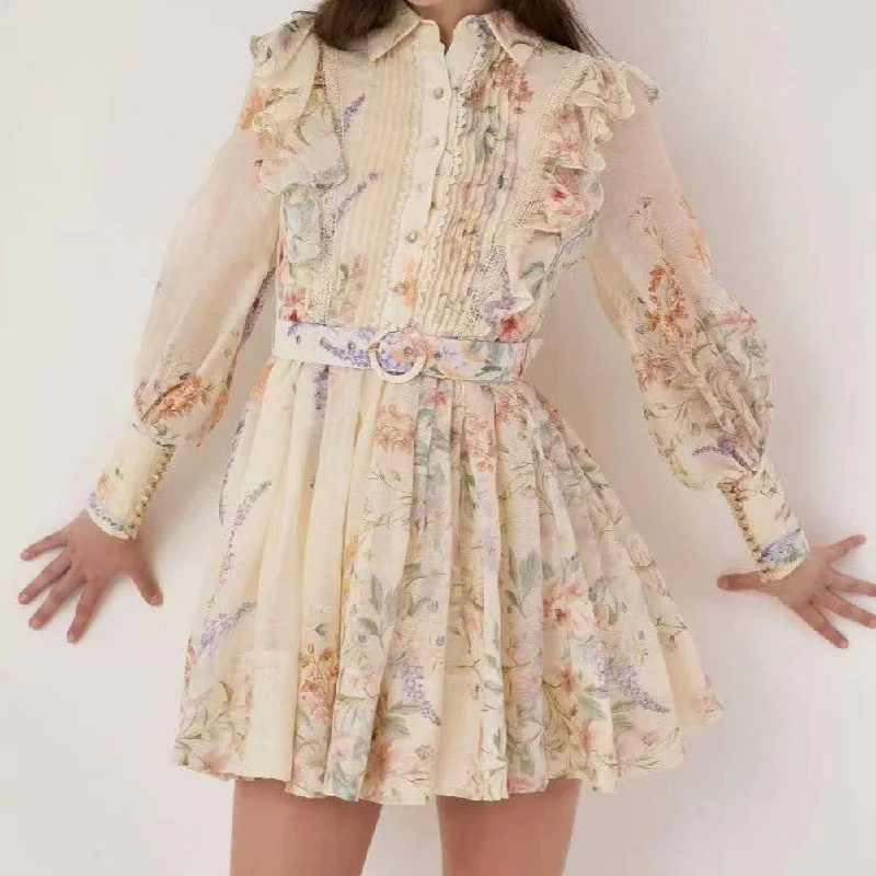 Moxie Long Sleeve Pleated Hem Floral Mini Dress Cozy T-Shirt Mini Dress