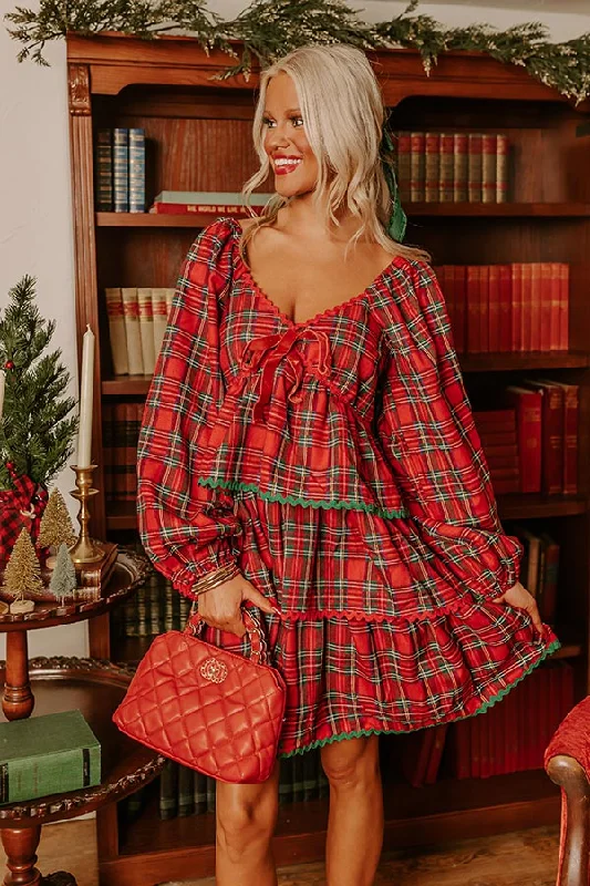 Polished Plaid Tiered Mini Dress Trendy Crossover Mini Dress