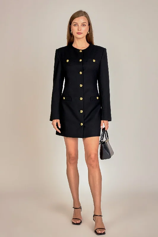 English Factory - Power Shoulder Mini Dress Fashionable Polka Dot Mini Dress
