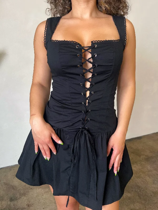 Selina Mini Dress (Black) Trendy Lace Mini Dress