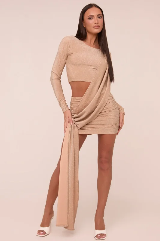 Stone Cut Out Detail Draped Long Sleeves Mini Dress - Becca Casual Mini Dress with Pockets