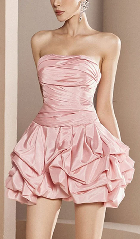 STRAPLESS BUD MINI DRESS IN PINK Cozy Knitted Mini Dress