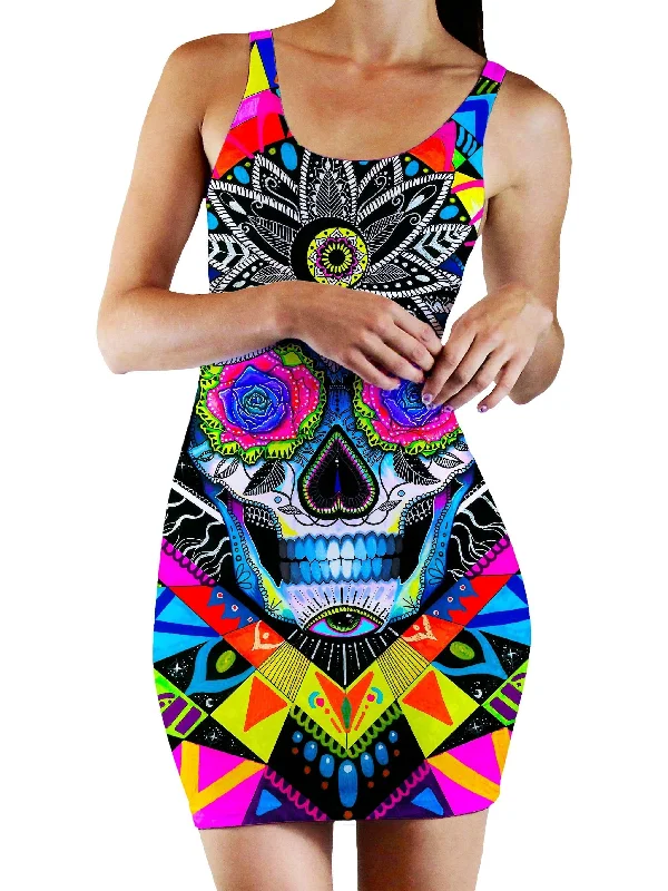 Suger Skull Bodycon Mini Dress Trendy Tie-Dye Mini Dress