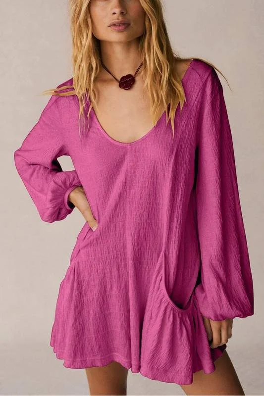 TEXTURED LOOSE MINI DRESS Stylish Short Sleeve Mini Dress