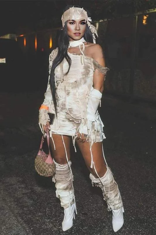 TIE DYE RIPPED MINI DRESS SET Cozy Knitted Mini Dress