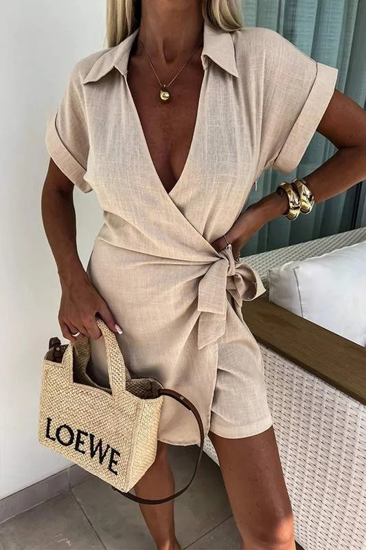 TIE WAIST MINI DRESS Trendy A-Line Mini Dress