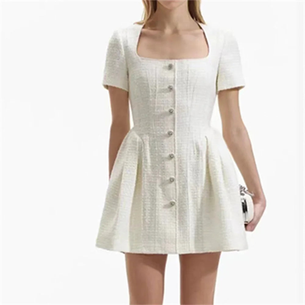 U-Neck Solid Color Mini Dress Classic Floral Mini Dress