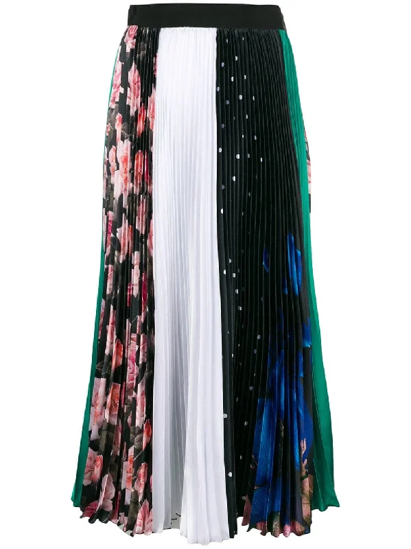 print mix pleated skirt ribbed skirt waist