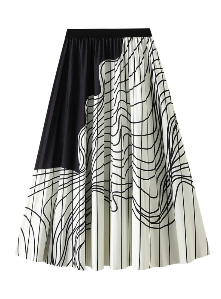 CONTRAST IRREGULAR STRIPED PLEATED SKIRT corduroy skirt comfortable
