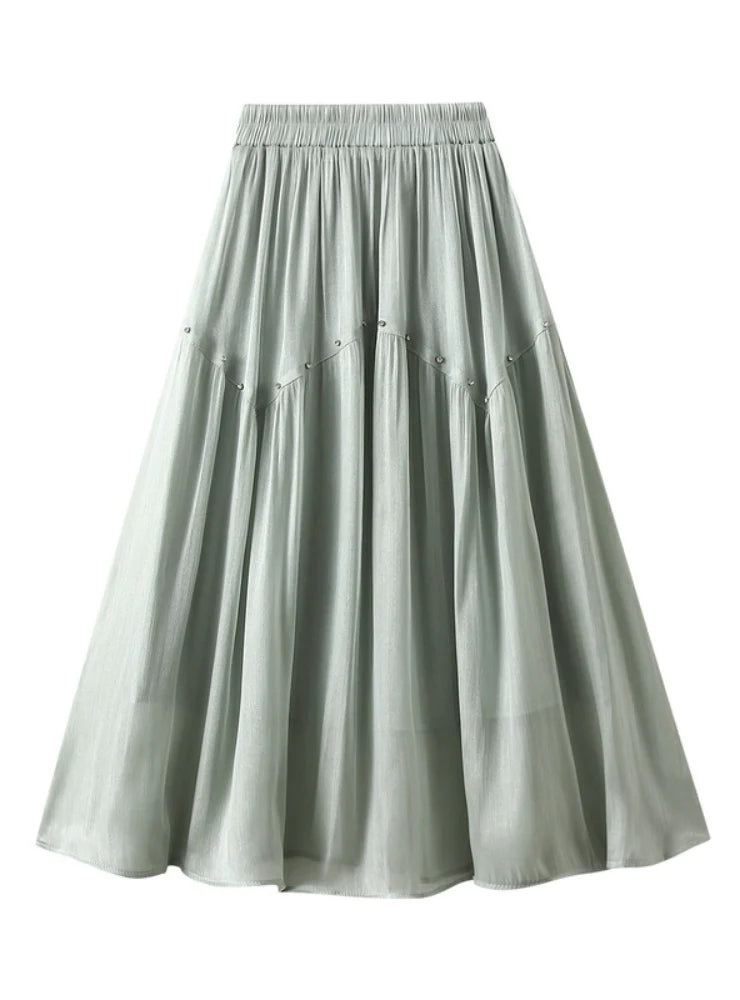 DIAMOND BEADED STITCHING SKIRT satin skirt smooth