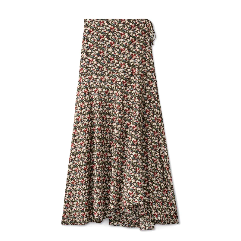 Wrap High Low Skirt IN: Olive Print corduroy skirt textured