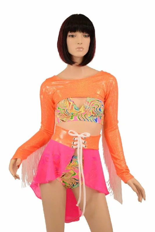 4PC Bralette, Shorts, Bolero & Skirt Set denim skirt classic