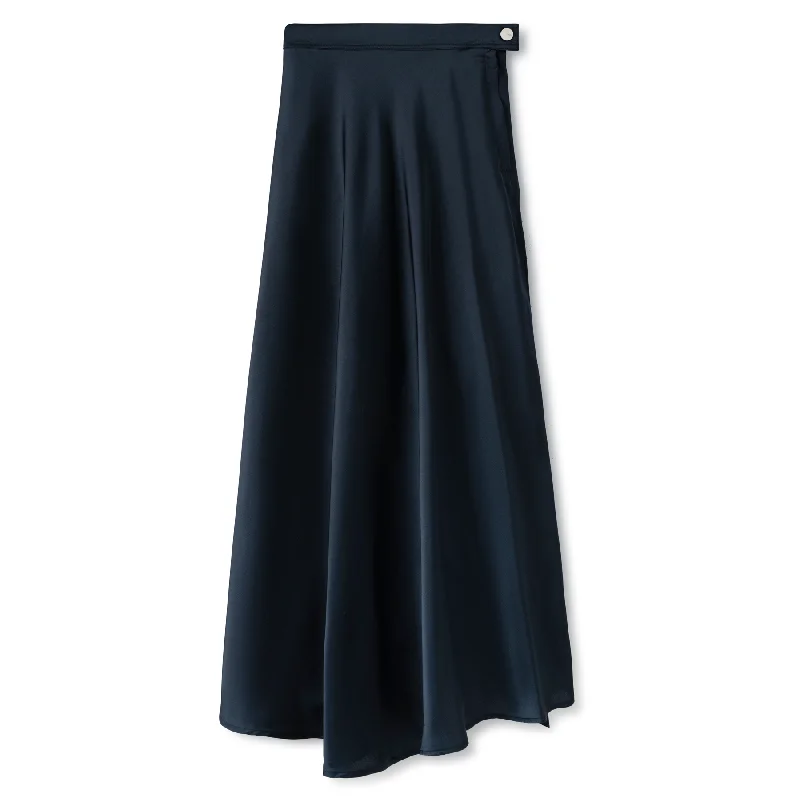 Signature Summer Silk Circle Midi Skirt IN: Navy denim skirt stylish