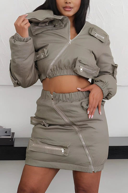 AJK6948P - ZIP POCKET JACKET Chenille Fabric Brocade Fabric Lace Fabric