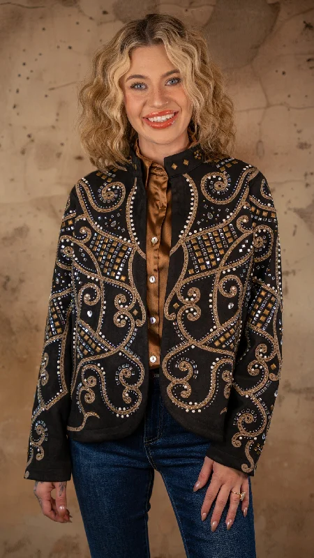 Anna Mae Embellished Jacket Denim Fabric Leather Fabric Suede Fabric