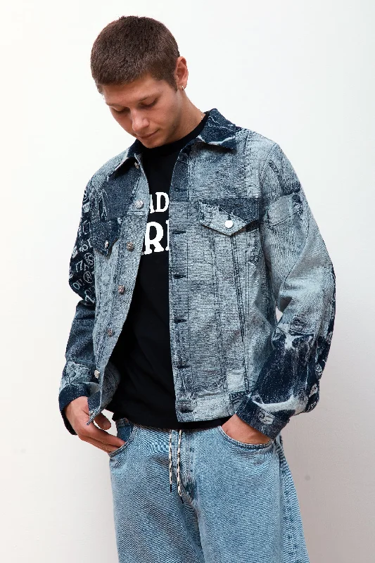 Patchwork Jacquard Trucker Jacket Indigo Mesh Jacket Canvas Jacket Denim Jacket