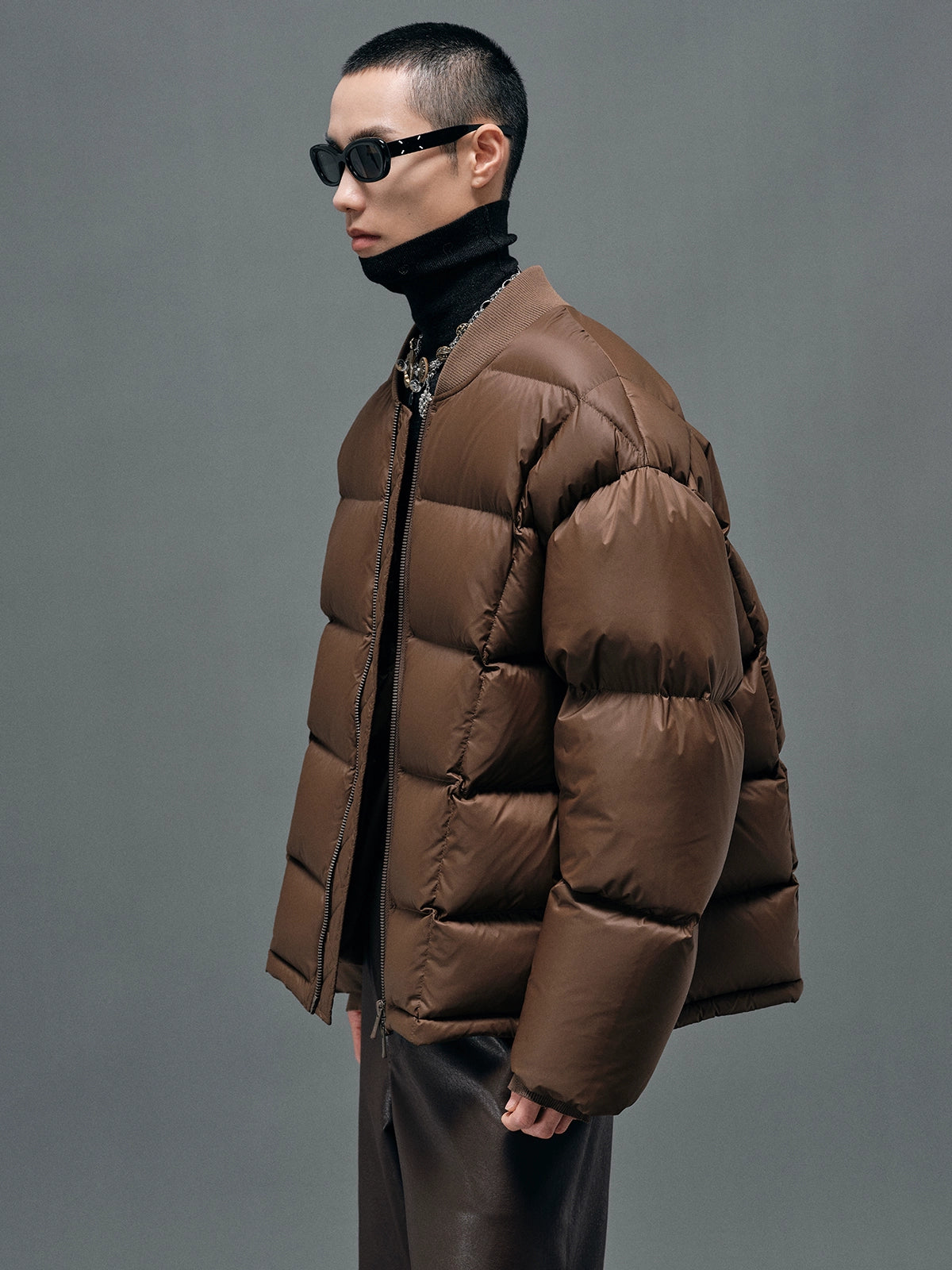 Baseball Collar Puffer Bomber Jacket Cardigan Sweater Pullover