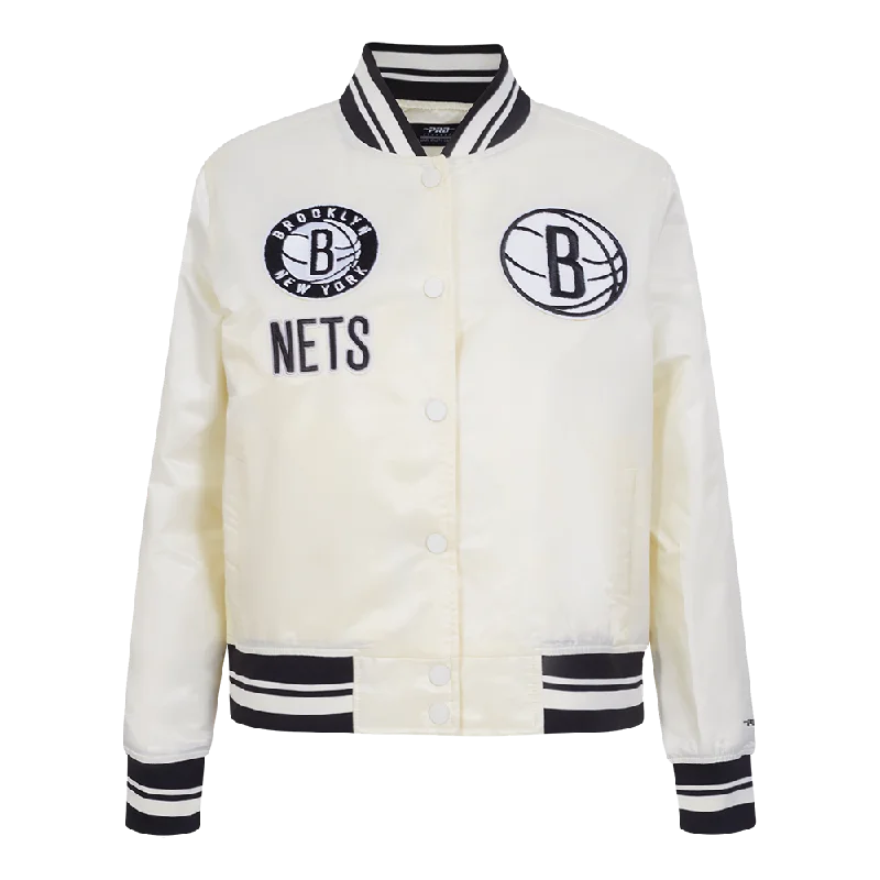 NBA BROOKLYN NETS RETRO CLASSIC WOMEN'S RIB SATIN JACKET (EGGSHELL/ BLACK) V-Neck Jacket Boat Neck Jacket Square Neck Jacket NBA BROOKLYN NETS RETRO CLASSIC WOMEN'S RIB SATIN JACKET (EGGSHELL/ BLACK) V-Neck Jacket Boat Neck Jacket Square Neck Jacket