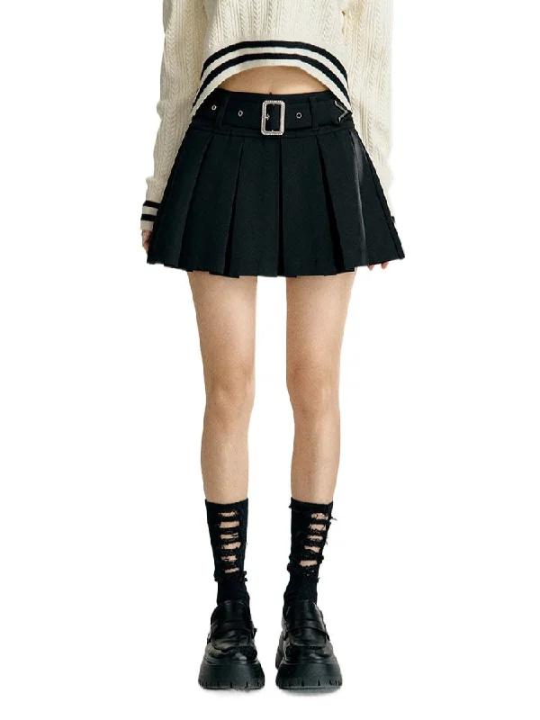 Black & White A-line Pleated Skirt silk skirt smooth
