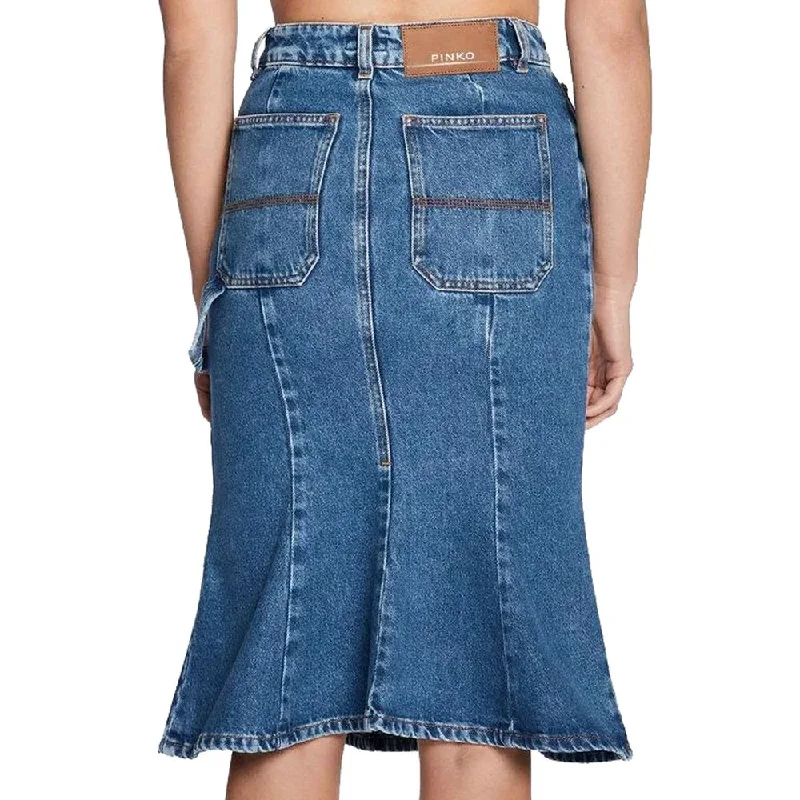 PINKO Blue Cotton Skirt asymmetrical skirt cut