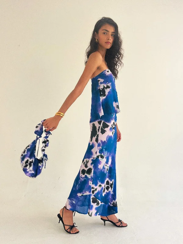 Blue peony skirt a-line skirt cut