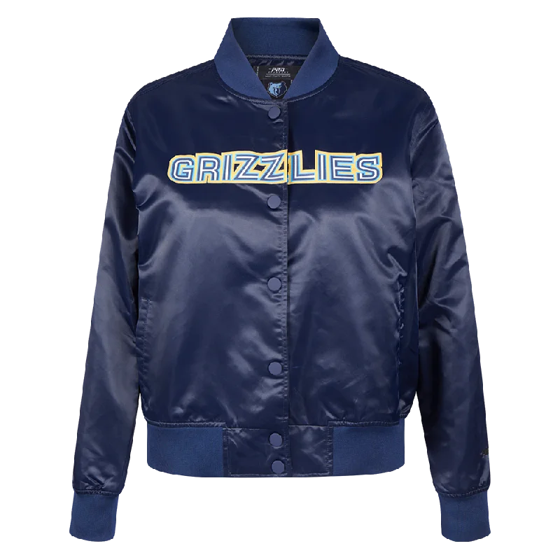 NBA MEMPHIS GRIZZLIES CLASSIC WOMEN'S SATIN JACKET (MIDNIGHT NAVY) Wool Fabric Cashmere Fabric Tweed Fabric NBA MEMPHIS GRIZZLIES CLASSIC WOMEN'S SATIN JACKET (MIDNIGHT NAVY) Wool Fabric Cashmere Fabric Tweed Fabric