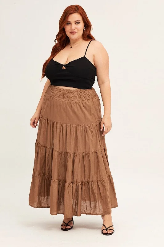 Brown Maxi Skirt Cotton Blend Tie mini skirt trendy