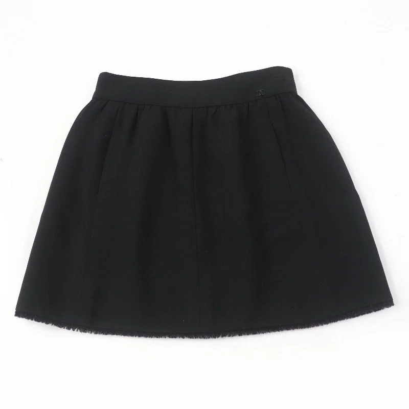 Chanel Wool Nylon A-line Skirt Black 38 silk skirt lustrous