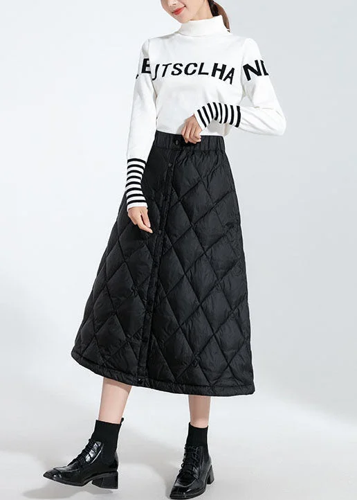 Classy Black Button Duck Down Skirt Winter leather skirt sleek