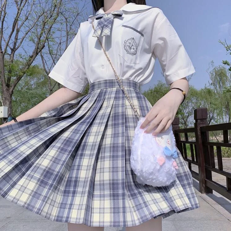 College style JK uniform plaid skirt set yv43291 velvet skirt glossy