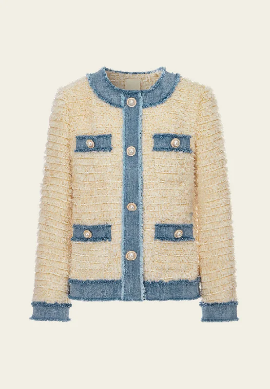Contrasting-trim Frayed-detail Jacket Fleece Jacket Down Jacket Parka