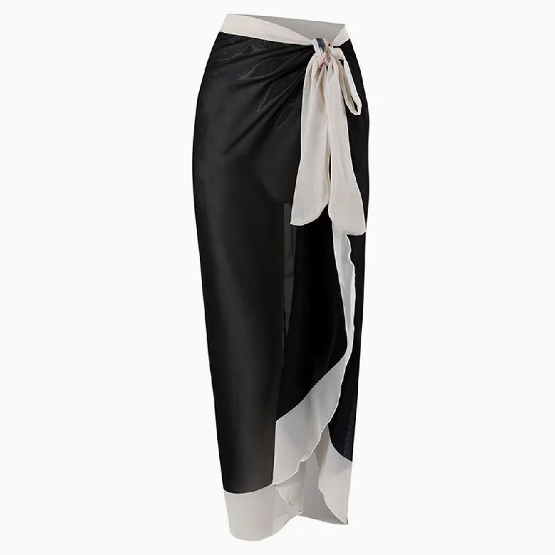 Easy To Match Contrast High Waist Tie Knot Summer Maxi Cover Up Sarong linen skirt light