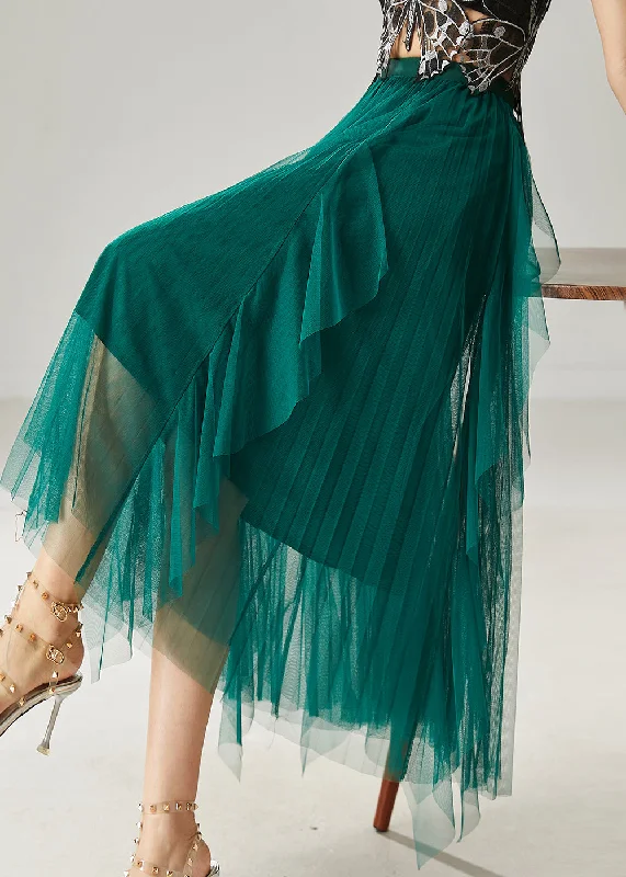 Elegant Peacock Green Ruffled Tulle Holiday Skirts Summer athletic skirt fit