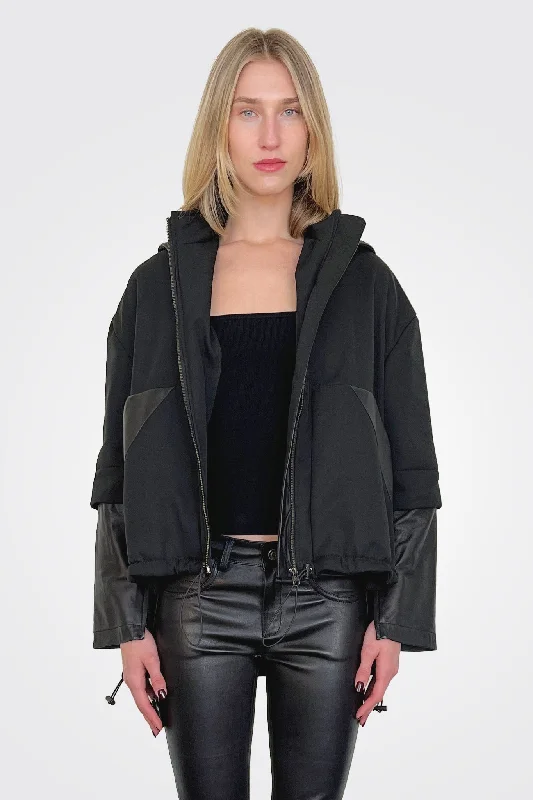 Eve Hooded Jacket - Black Nylon Fabric Polyester Fabric Spandex Fabric