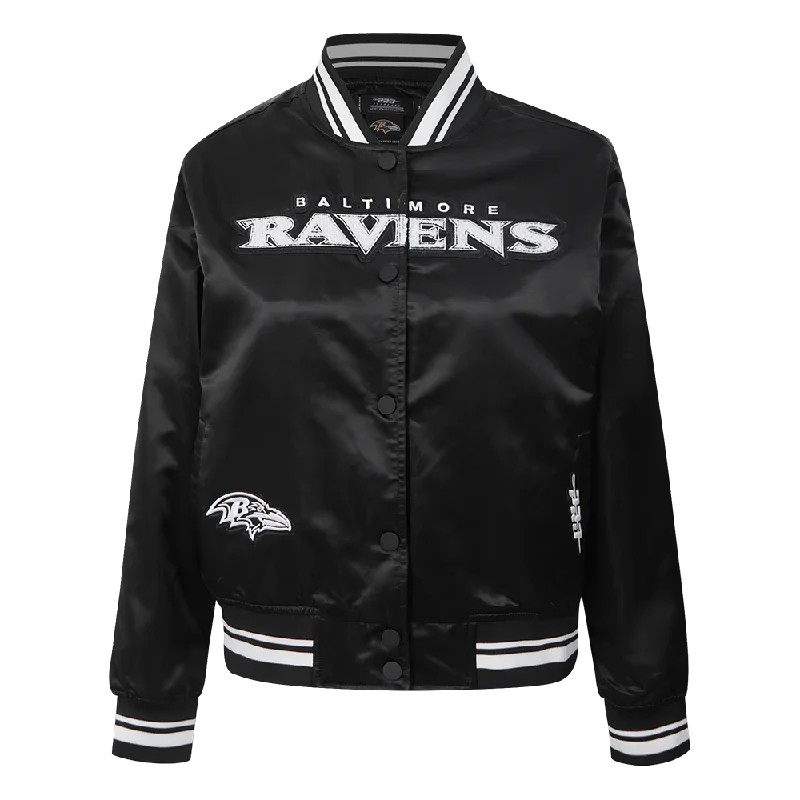 NFL BALTIMORE RAVENS PEARLS WOMEN'S RIB SATIN JACKET (BLACK) Trench Coat Raincoat Waterproof Jacket NFL BALTIMORE RAVENS PEARLS WOMEN'S RIB SATIN JACKET (BLACK) Trench Coat Raincoat Waterproof Jacket