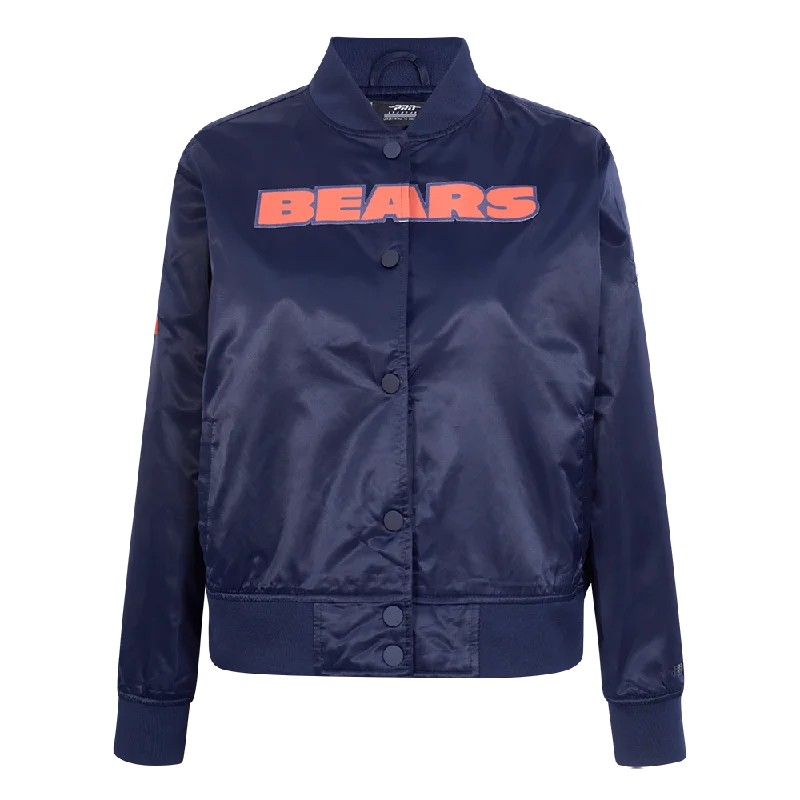 NFL CHICAGO BEARS CLASSIC WOMEN'S SATIN JACKET (MIDNIGHT NAVY) Mesh Jacket Canvas Jacket Denim Jacket NFL CHICAGO BEARS CLASSIC WOMEN'S SATIN JACKET (MIDNIGHT NAVY) Mesh Jacket Canvas Jacket Denim Jacket