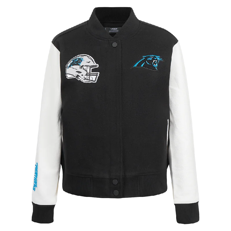 NFL CAROLINA PANTHERS CLASSIC WOMEN'S WOOL VARSITY JACKET (BLACK/WHITE) Mesh Jacket Canvas Jacket Denim Jacket NFL CAROLINA PANTHERS CLASSIC WOMEN'S WOOL VARSITY JACKET (BLACK/WHITE) Mesh Jacket Canvas Jacket Denim Jacket