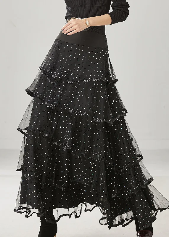 Fine Black Layered Ruffles Tulle Holiday Skirt Spring denim skirt fashionable