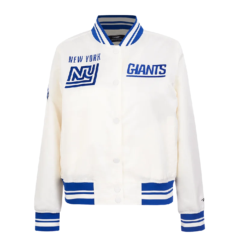 NFL NEW YORK GIANTS RETRO CLASSIC WOMEN'S RIB SATIN JACKET (EGGSHELL/DODGER BLUE) Hooded Jacket Caped Jacket Shawl Collar Jacket NFL NEW YORK GIANTS RETRO CLASSIC WOMEN'S RIB SATIN JACKET (EGGSHELL/DODGER BLUE) Hooded Jacket Caped Jacket Shawl Collar Jacket