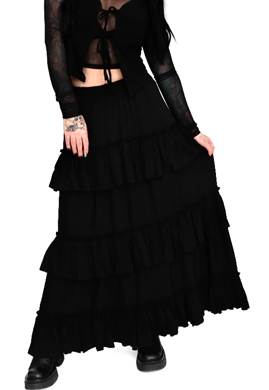 Foxblood - Leah Ruffle Black - Skirt chiffon skirt floaty