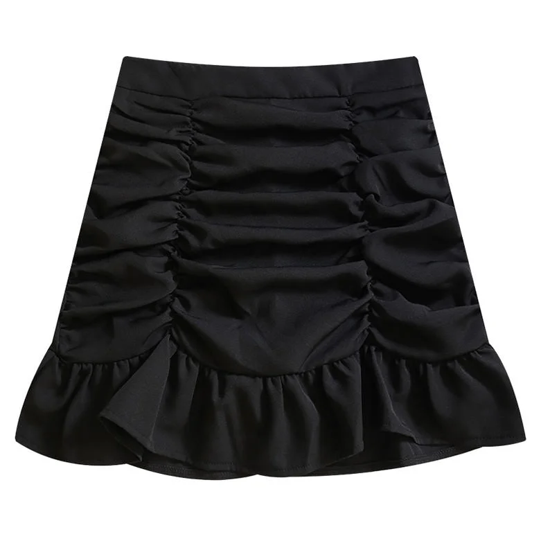 French Summer Ruched Mini Skirt chiffon skirt lightweight