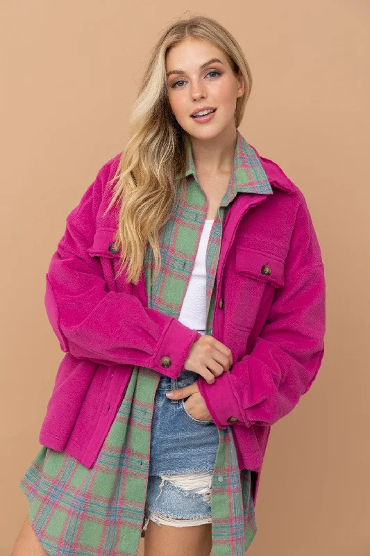 FUCHSIA COLLARED LONG SLEEVES JACKET SNT8230P Wool Jacket Cashmere Jacket Tweed Jacket FUCHSIA COLLARED LONG SLEEVES JACKET SNT8230P Wool Jacket Cashmere Jacket Tweed Jacket
