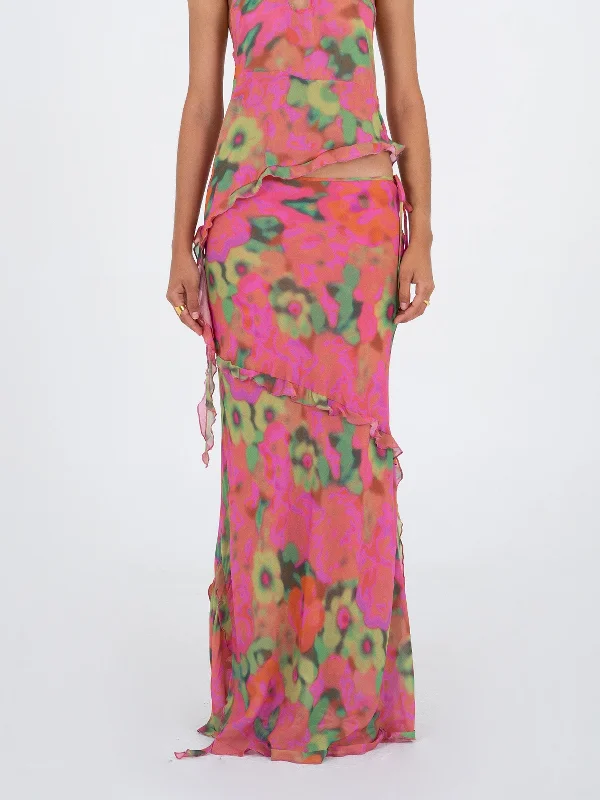 Garden ecstasy skirt silk skirt lustrous