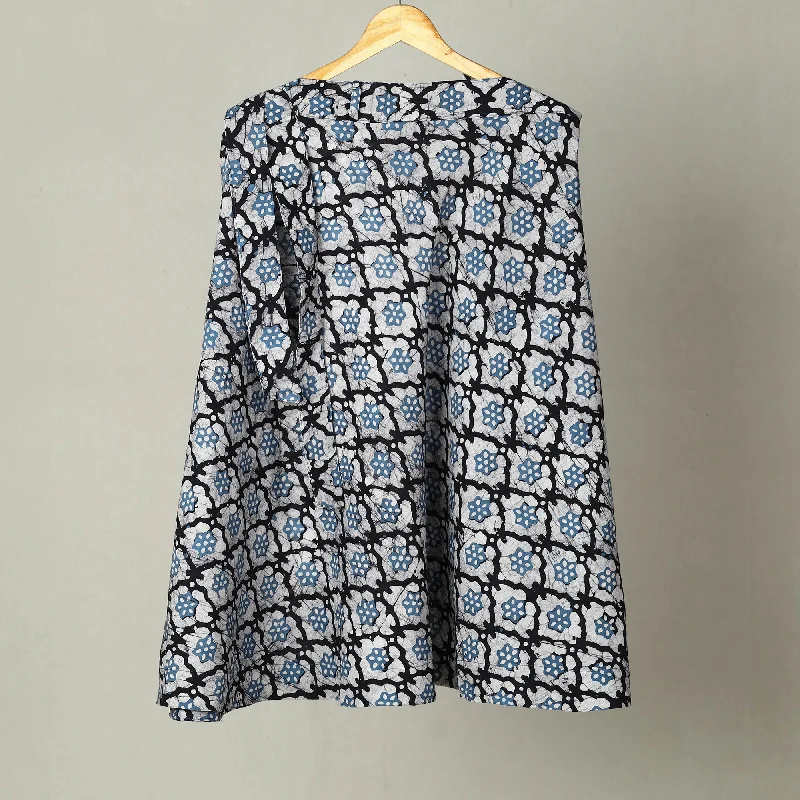 Blue - Hand Batik Print Cotton Wrap Around Skirt 32 floral skirt print