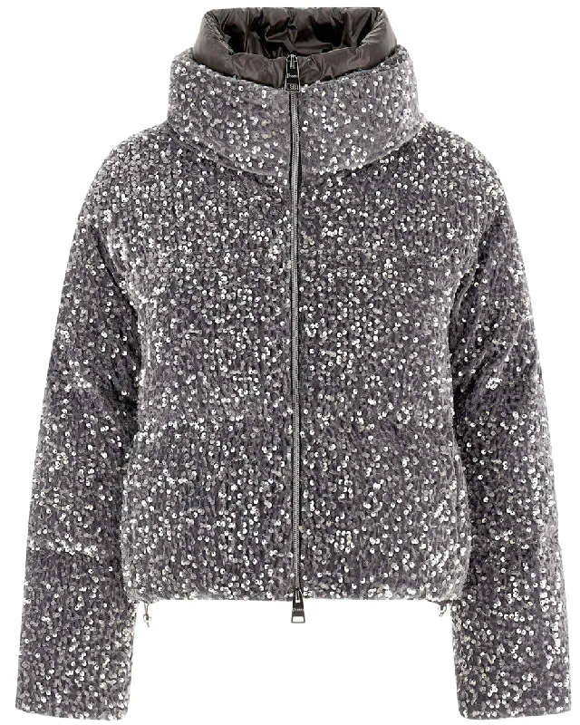 Grigio Perla Quilted Velvet Paillette Jacket Tiered Jacket Buttoned Jacket Zippered Jacket Grigio Perla Quilted Velvet Paillette Jacket Tiered Jacket Buttoned Jacket Zippered Jacket